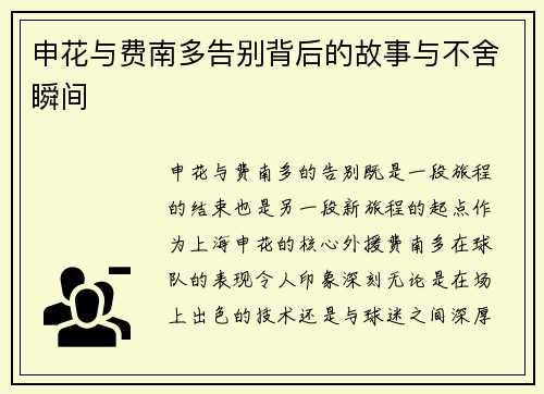 申花与费南多告别背后的故事与不舍瞬间